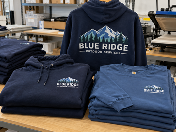 AI-generated illustrative example of apparel printing services; fictional example business.