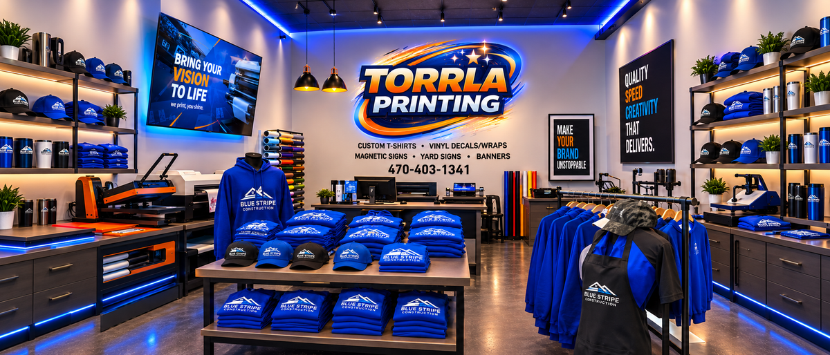 Torrla Printing shop with custom blue apparel and printing equipment1621243260e1af0c20-0